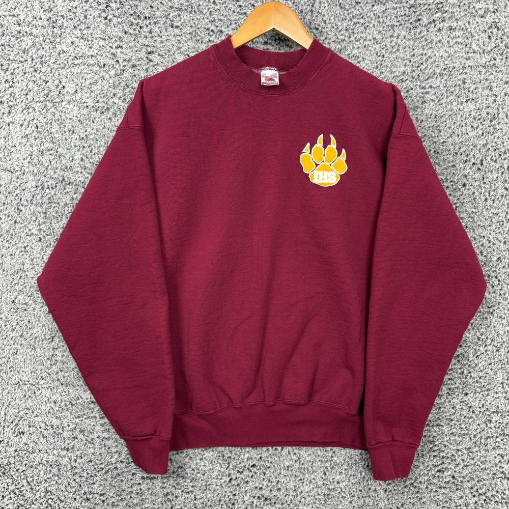 Vintage 90s IHS High School Sweatshirt Crewneck Adult XL Red Paw Logo Made USA